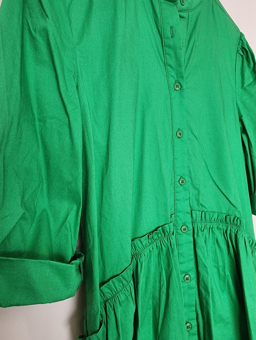 Taylor Tillman Cammie Ruffle Shirt Dress Garden Green Cotton Size XS NEW - Picture 7 of 9